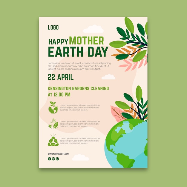 Mother earth day vertical flyer template