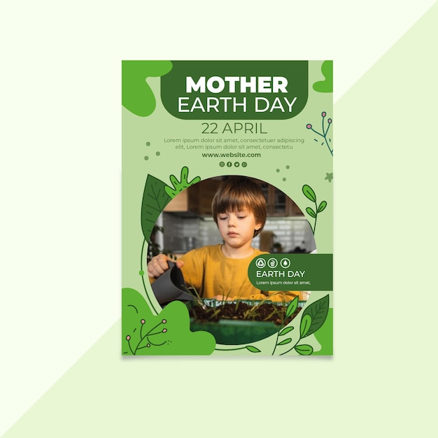 Mother earth day vertical flyer template