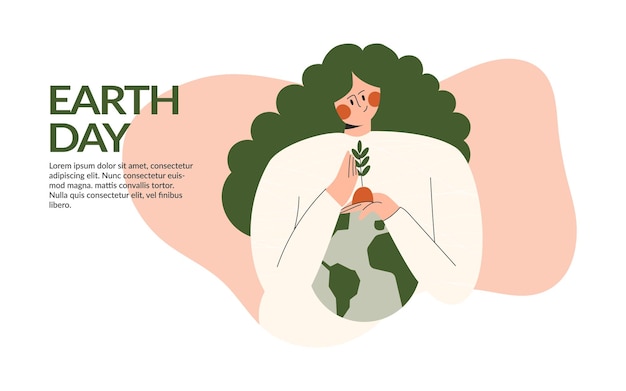 Madre terra pianeta giorno o proteggere il globo ambiente natura protezione ambientale salvataggio pianeta personaggio femminile proteggere la nostra terra vai concetto verde piatto vettore cartone animato illustrazione