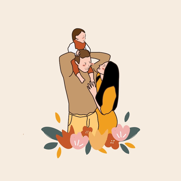 Vector 행복한 가족 그림의 어머니 아버지와 아들 potret