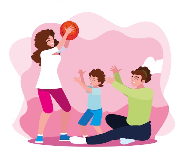 mother and father with son playing