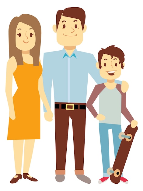 Vector mother and father with son standing happy family portrait