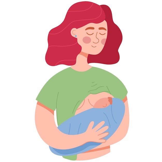 Vector mother feeding her newborn babybreastfeeding illustration mother feeding a baby with breastworld