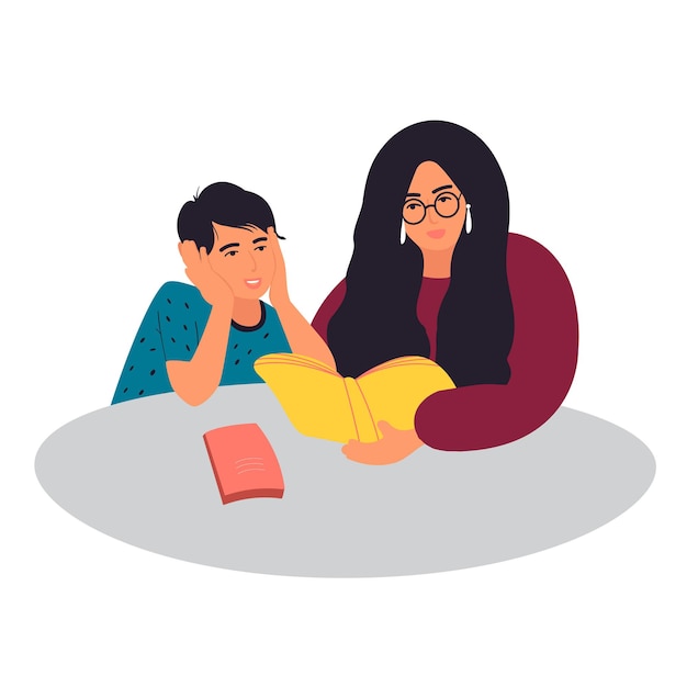 mother helping her son with homework