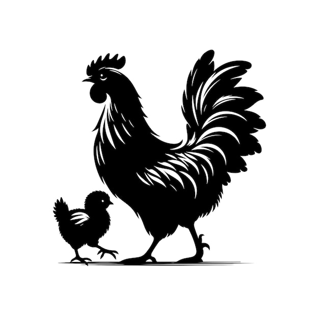 Vector mother hen with her chicks silhouette vector