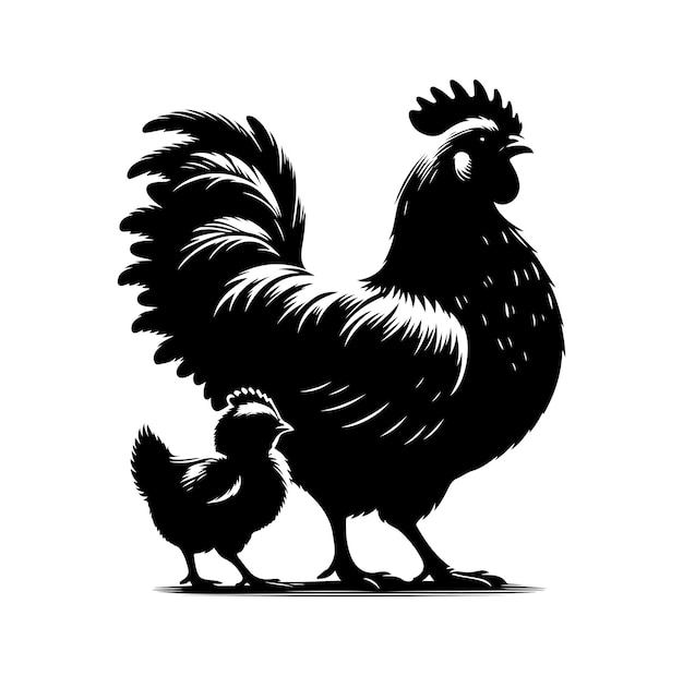 Vector mother hen with her chicks silhouette vector