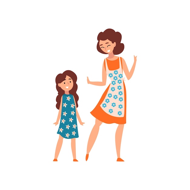 Vector mother and her daughter mom having a good time with her kid motherhood parenting concept vector illustration isolated on a white background