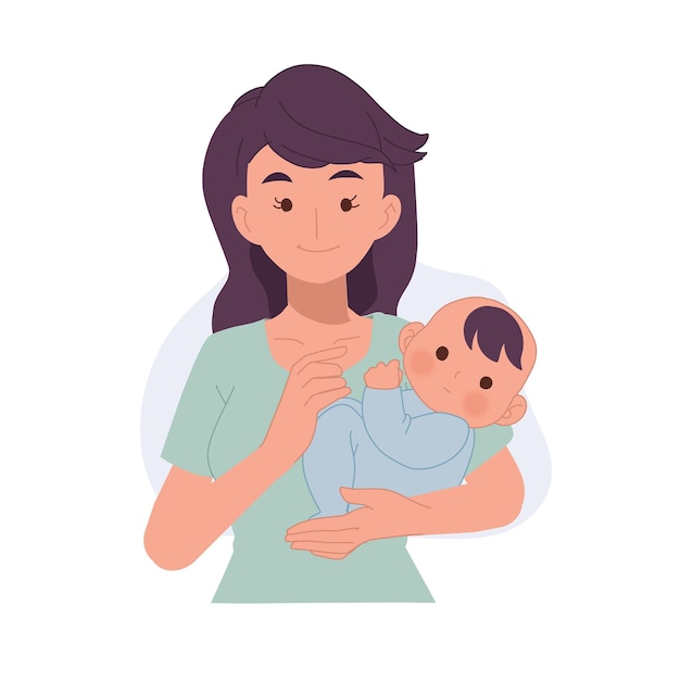 Mother Holding Baby In Arms Baby In A Tender Embrace Of Mother Flat vector illustration