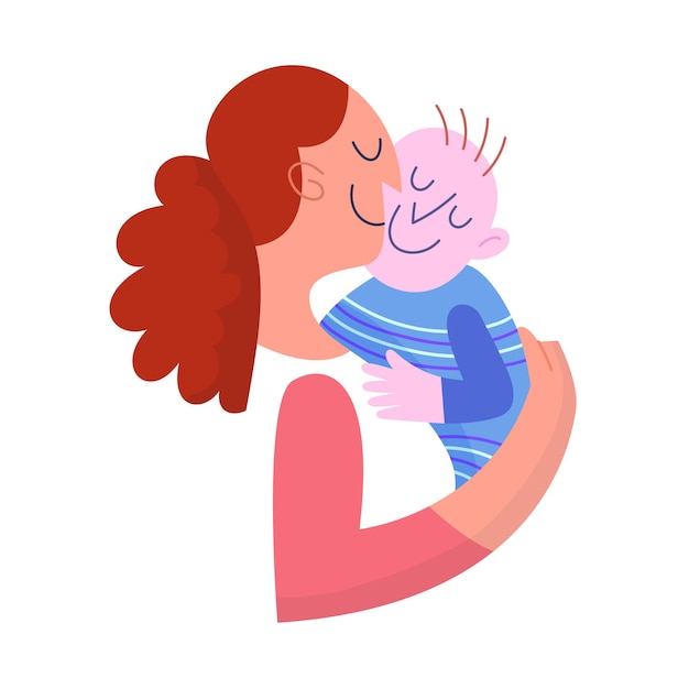 Vector mother holding a baby-boy. flat cute