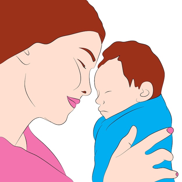 Mother holding baby hand drawn illustration