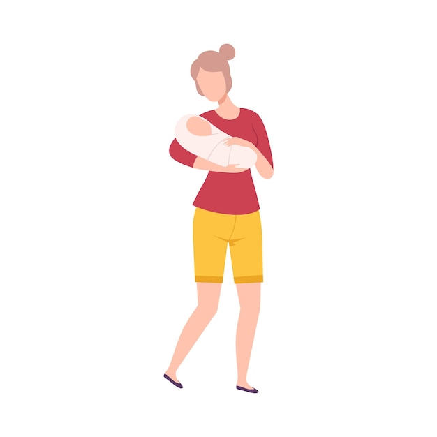 Vector mother holding baby in her arms happy parenthood flat vector illustration