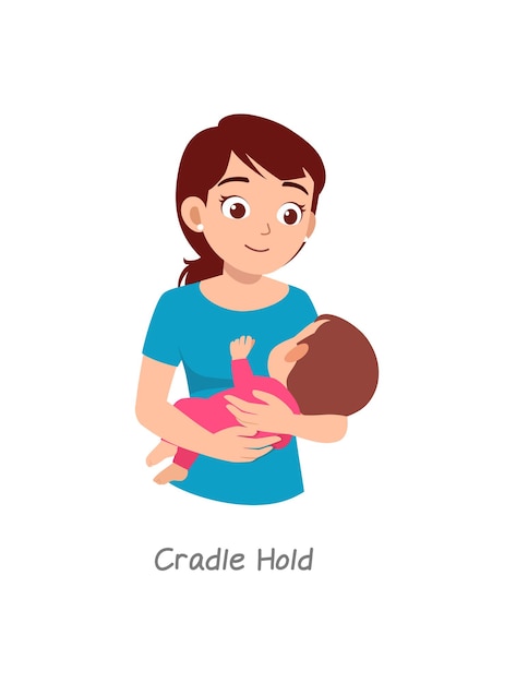 ゆりかごホールドという名前のポーズで赤ちゃんを抱いている母親