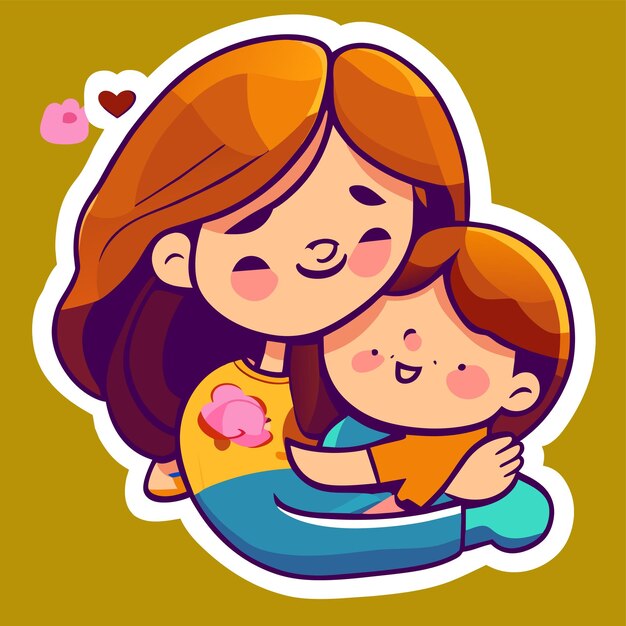 Mother holding a child hand drawn flat stylish cartoon sticker icon concept isolated illustration