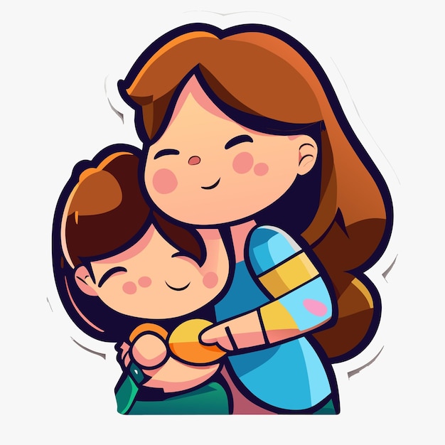 Vector mother holding a child hand drawn flat stylish cartoon sticker icon concept isolated illustration