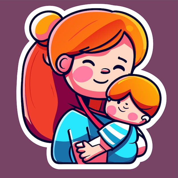 Vector mother holding a child hand drawn flat stylish cartoon sticker icon concept isolated illustration