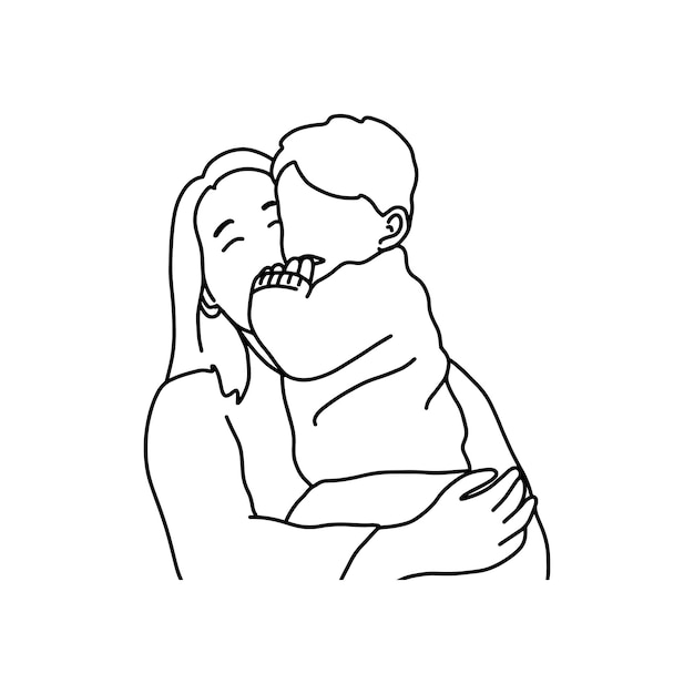 mother holding her child illustration vector hand drawn isolated