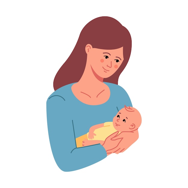 Mother holding her cute baby child Woman holding newborn baby concept vector illustration