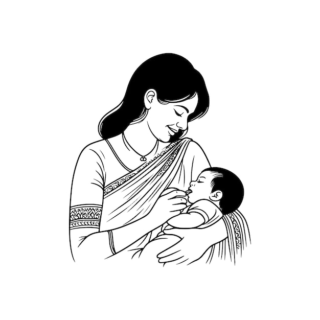 Vector mother holding small baby child