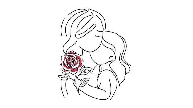 Vector mother hugging daughter line drawing