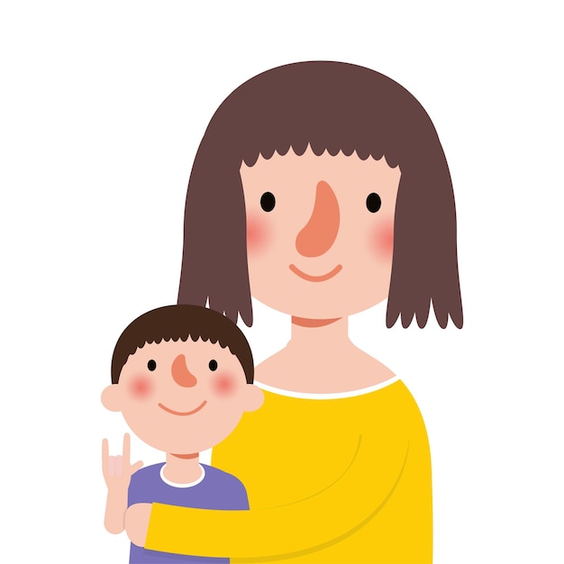 Mother hugging son happy mother's day i love mom with holiday isolated vector illustration