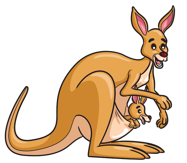 Vector mother kangaroo with her baby