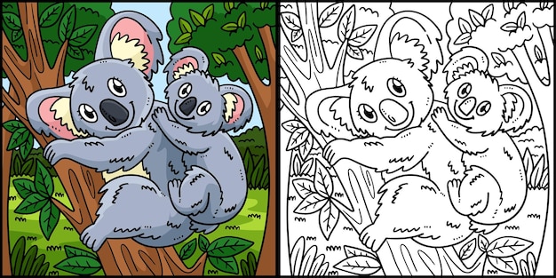 Mamma koala e baby koala da colorare illustrazione