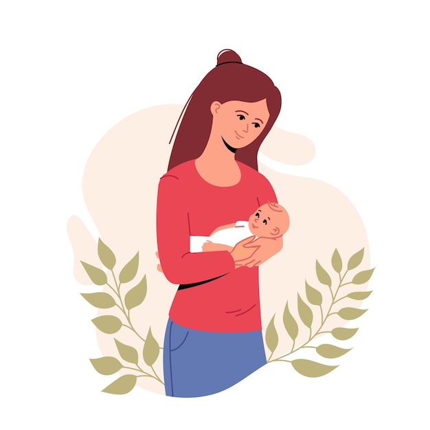 Vettore una madre e un neonato tra le sue braccia