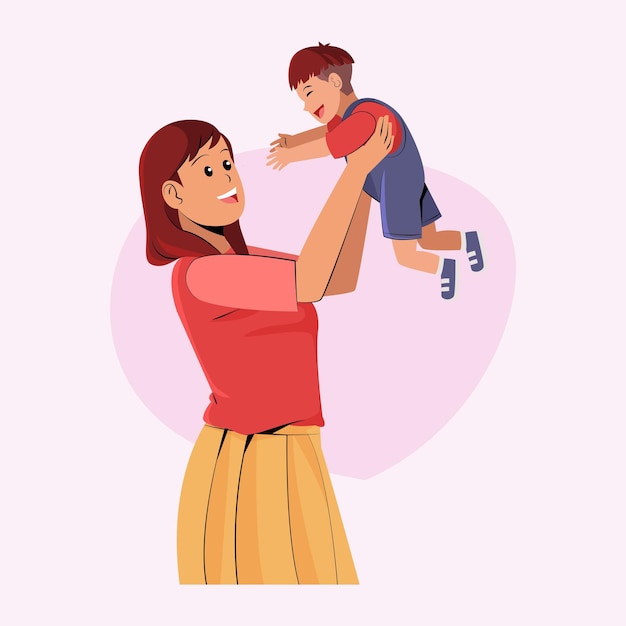 Vector a mother picking up her son illustration