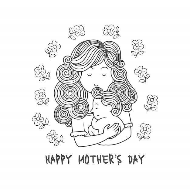 Vector mother's day background with happy family illustration. mother hugging her baby.