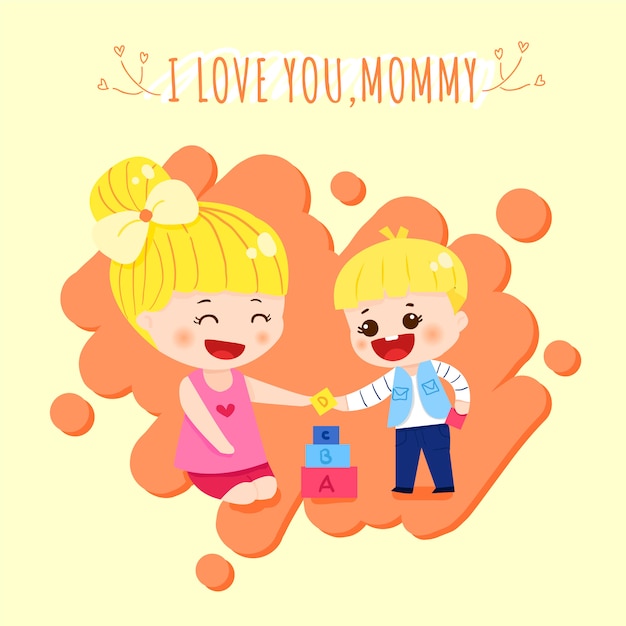 Vector mother's day background with mom and daughter