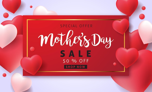 Mother's day banner  layout with heart shaped balloons