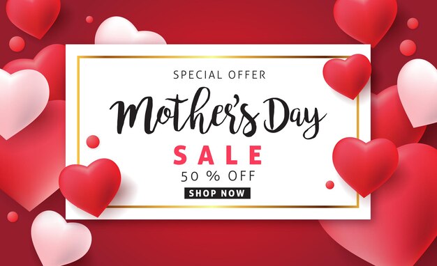 Mother's day banner  layout with heart shaped balloons