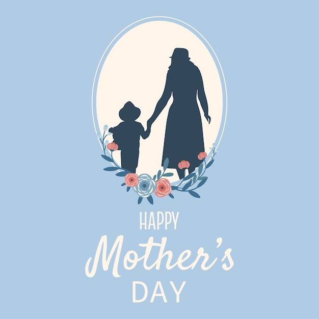 Vector mother's day card with mom and baby child