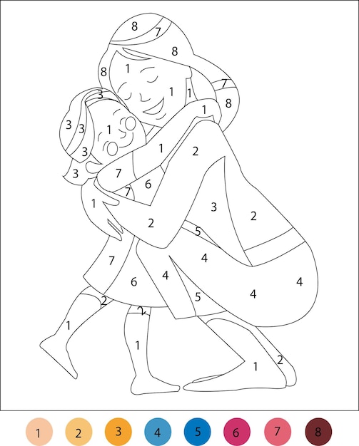 Mother's Day Color by Number Coloring Pages for Kids