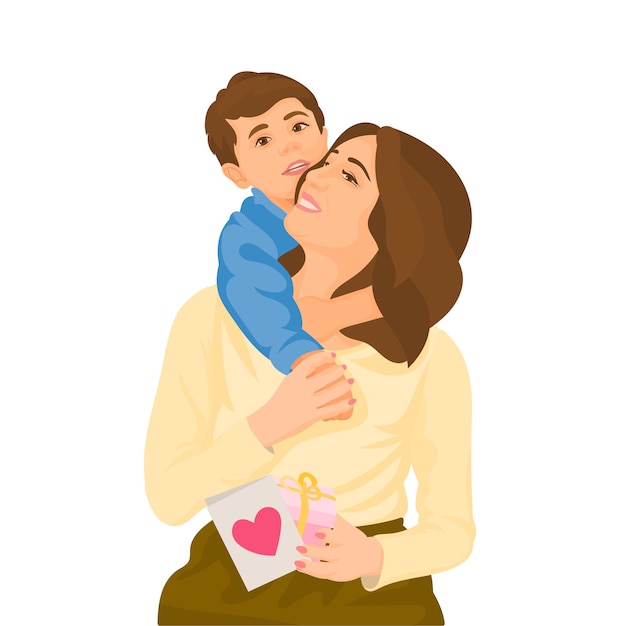 Mother's day concept mother and her son or daughter Happy Mother's Day illustration Mother's day