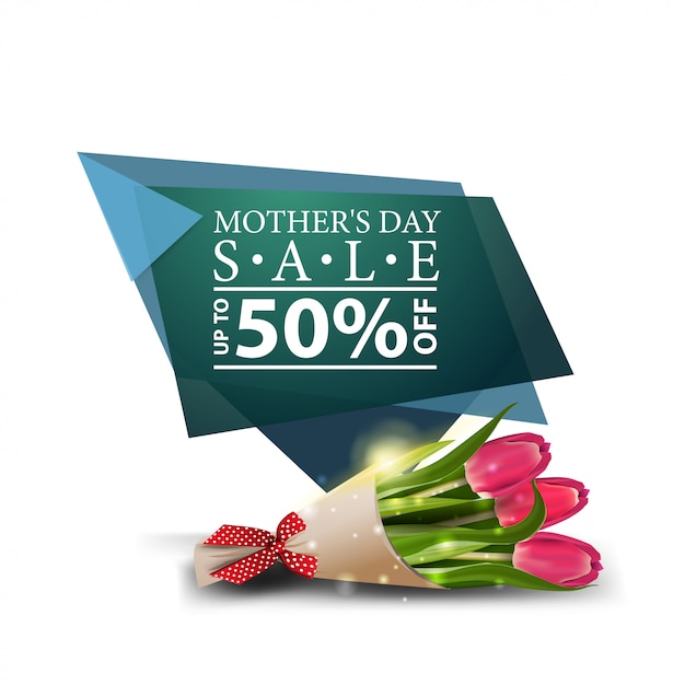 Mother's day discount modern banner with bouquet of tulips