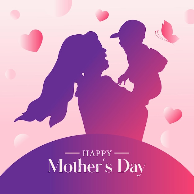 Mother's day flat vector illustration with mom and kid for social media post cards and banner