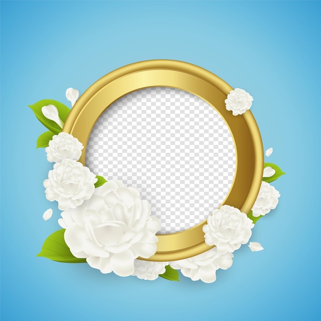 Mother's day gold picture frame with beautiful white jasmine flower perfect realistic