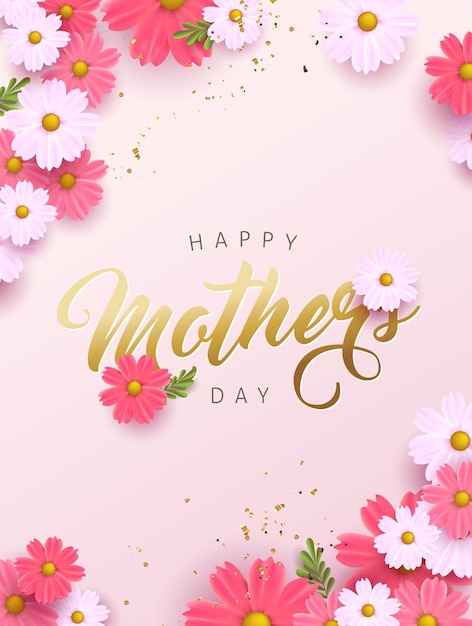 Vector mother's day greetings with flowers