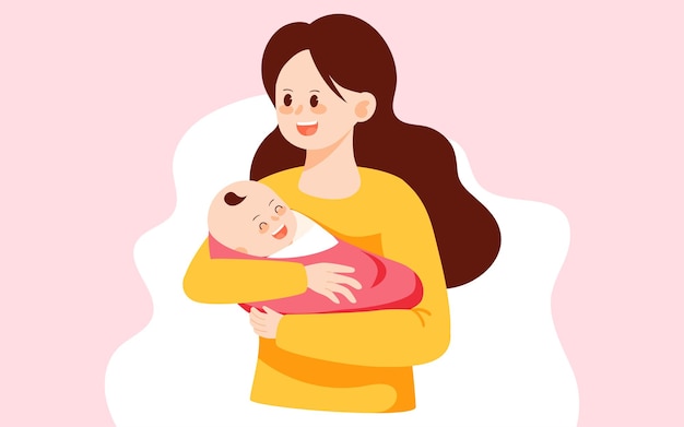 День матери мать держит ребенка среди цветов векторная иллюстрация