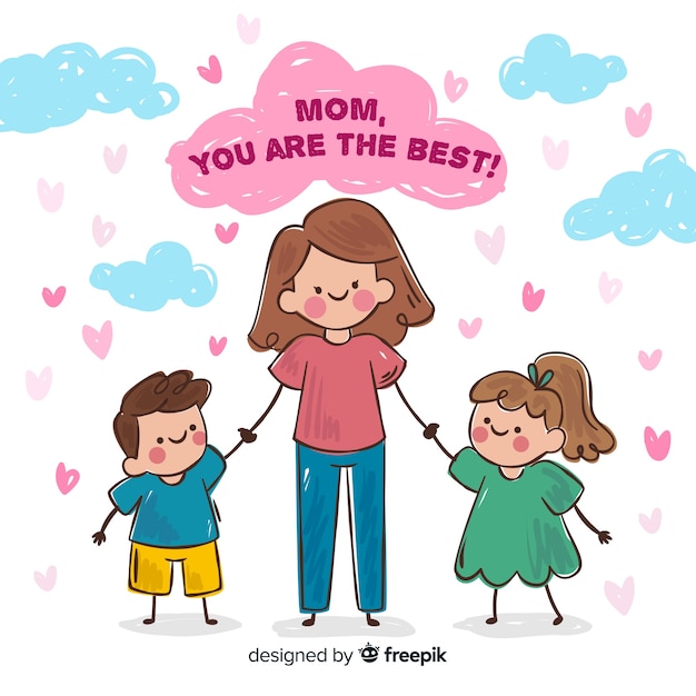 mother's day mother hugging her children background