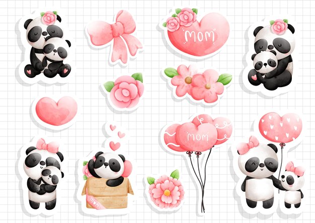 Mother's day panda sticker vector illustration