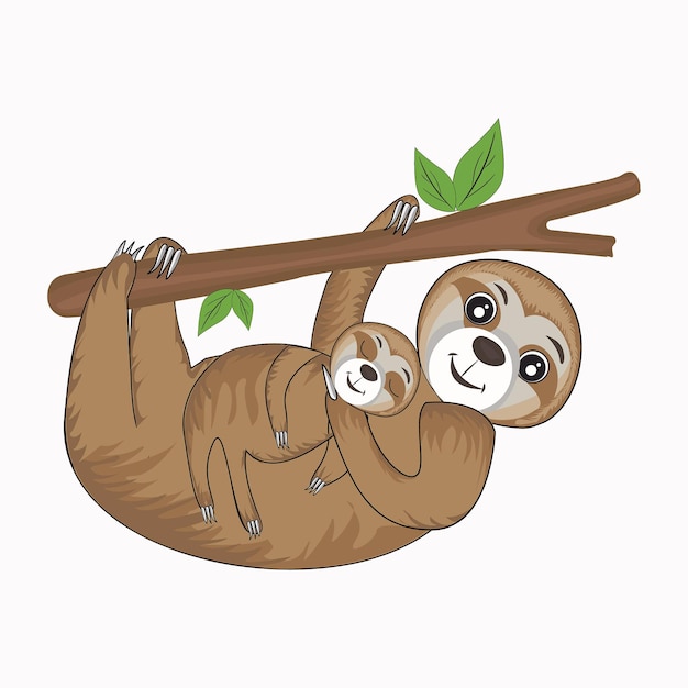 Vector mother's day sloth love illustration baby and mother sloths illustration