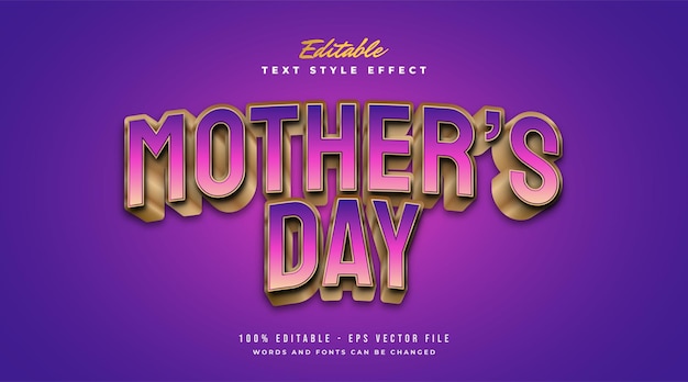 Mother's Day Text in Colorful Gradient with Embossed and Curved Effect. Editable Text Style Effect