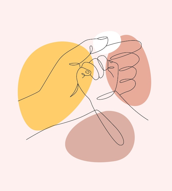 Mother's hand holding child's hand in elegant line art style