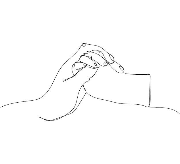 Mother s hand holding the hand of a newborn one line art continuous line drawing of motherhood love