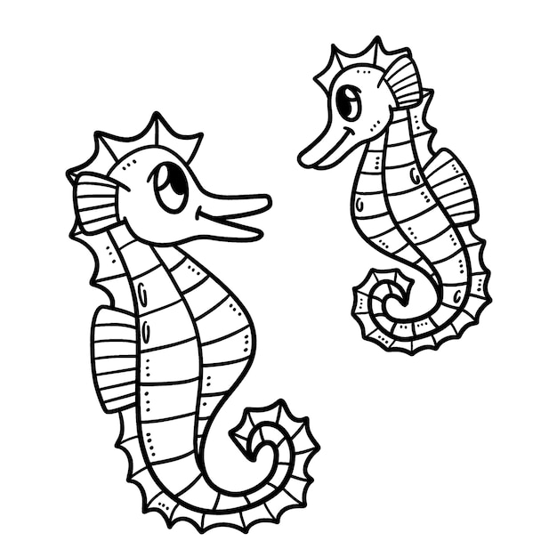 Mother Seahorse Isolated Coloring Page for Kids