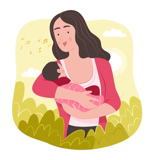 家族 の 概念 を 示す ため に 赤ちゃん の 息子 に ゆっくり の 歌 を 歌う 母親