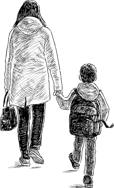 Mother and son go to school