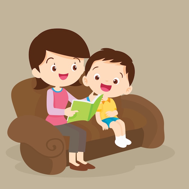 Mother and son reading together